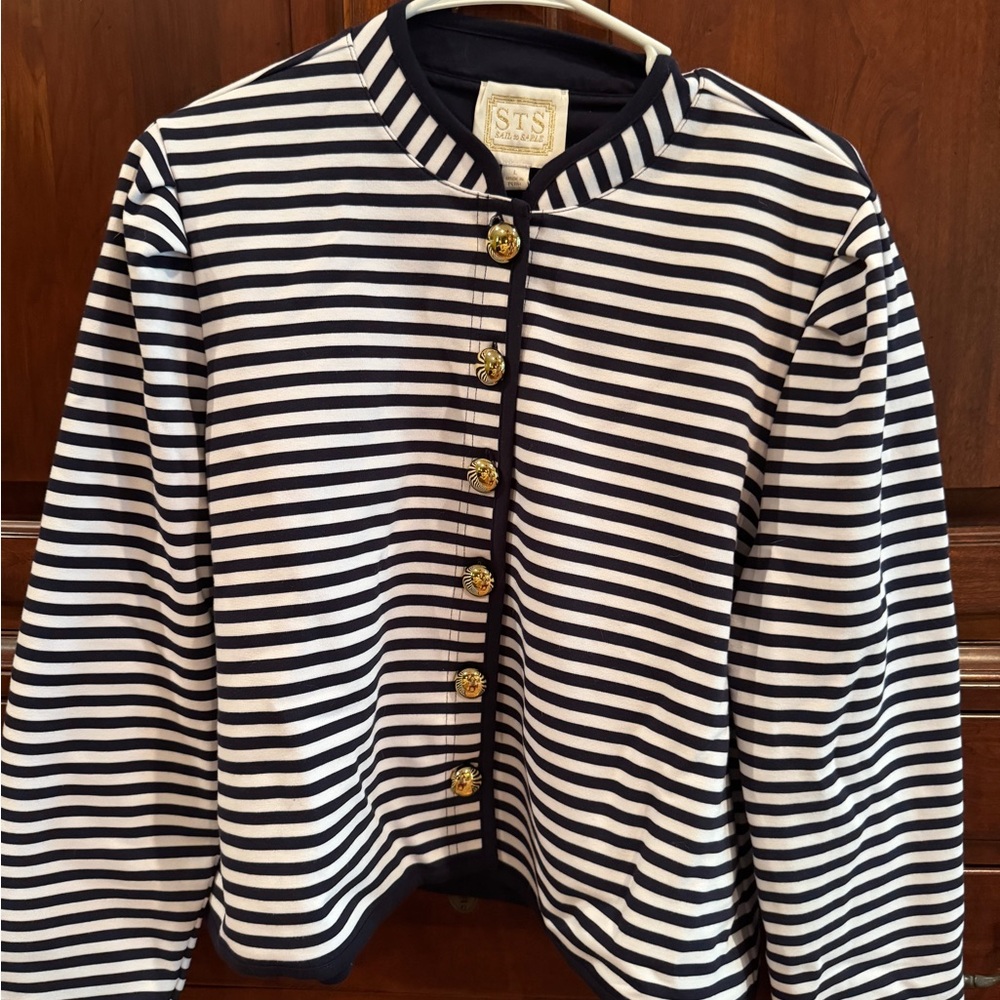 Sail to Sable (STS) Navy and White striped gold button crop jacket (NWT)